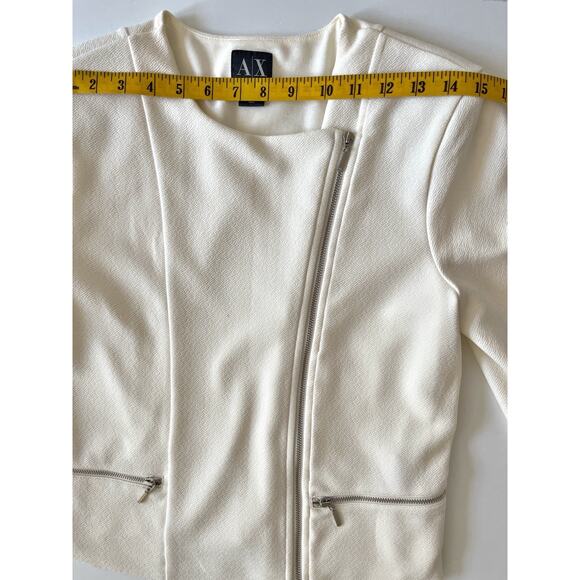 Armani Exchange Moto Jacket Women M Cream White Full Zipper Cropped Office - Picture 3 of 8